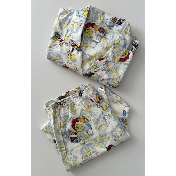 Vtg Warner Bros Looney Tunes Pajama Set Flannel XL Tweety Bird Shirt Pants Rare - Picture 1 of 16